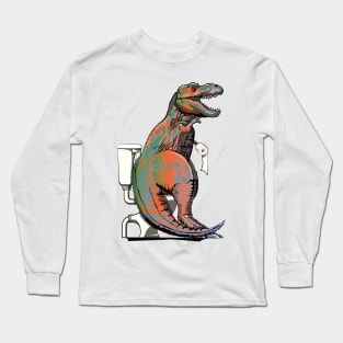 Dinosaur Trex on the Toilet Long Sleeve T-Shirt